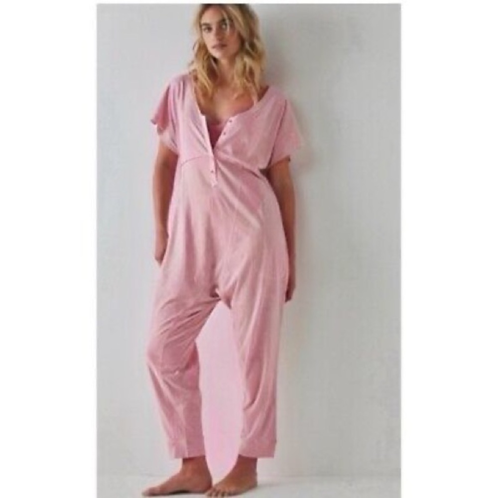 Free People Intimately Henley Romper XS Pink Harem Lounge NWOT